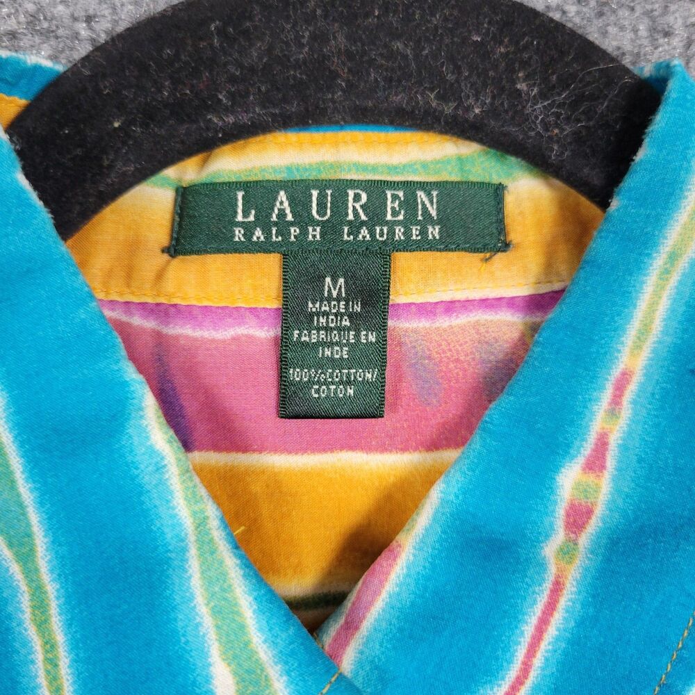 LAUREN RALPH LAUREN Rainbow Striped Button Up Top Airy Summer Pride SIZE MEDIUM - Picture 5 of 10